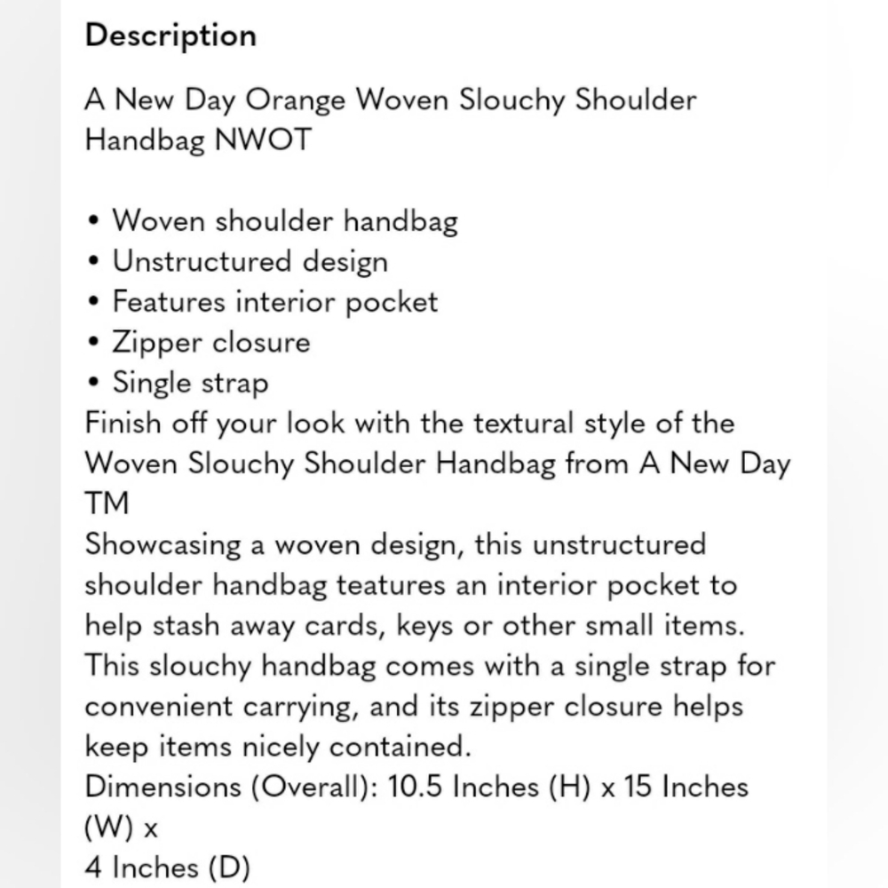 a new day Vibrant RUST ORANGE Woven Hobo Bag NWOT - Picture 10 of 10